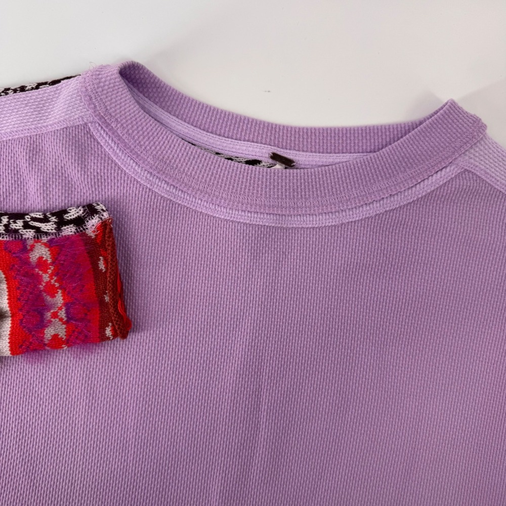 Free People On My Way Cuff Thermal Top Womens Small Purple Waffle Knit Sleeves